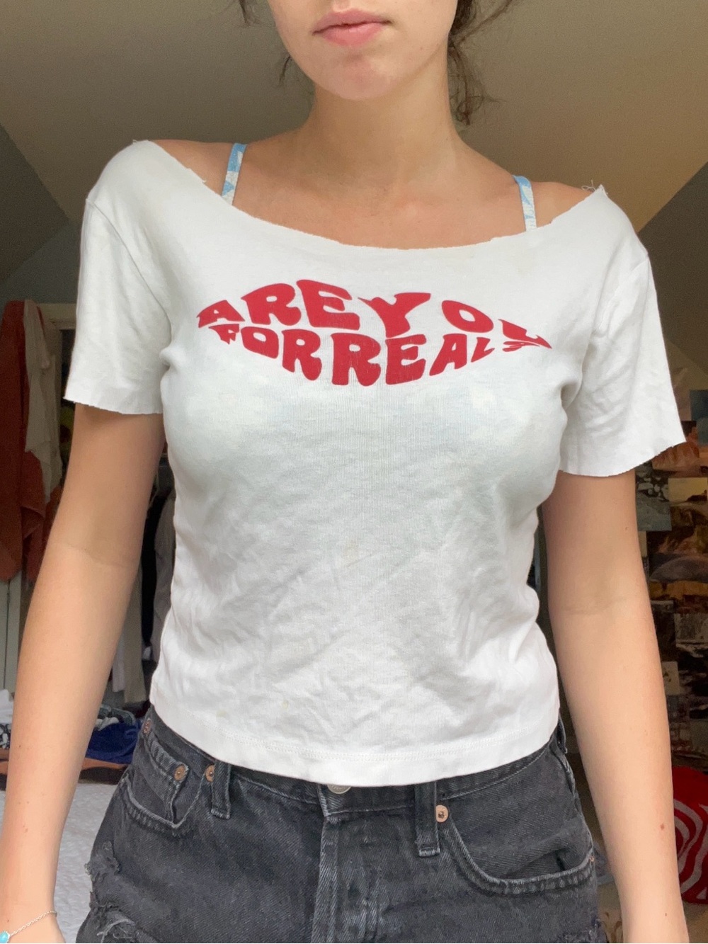 Graphic Crop Tee - White with Red Print
